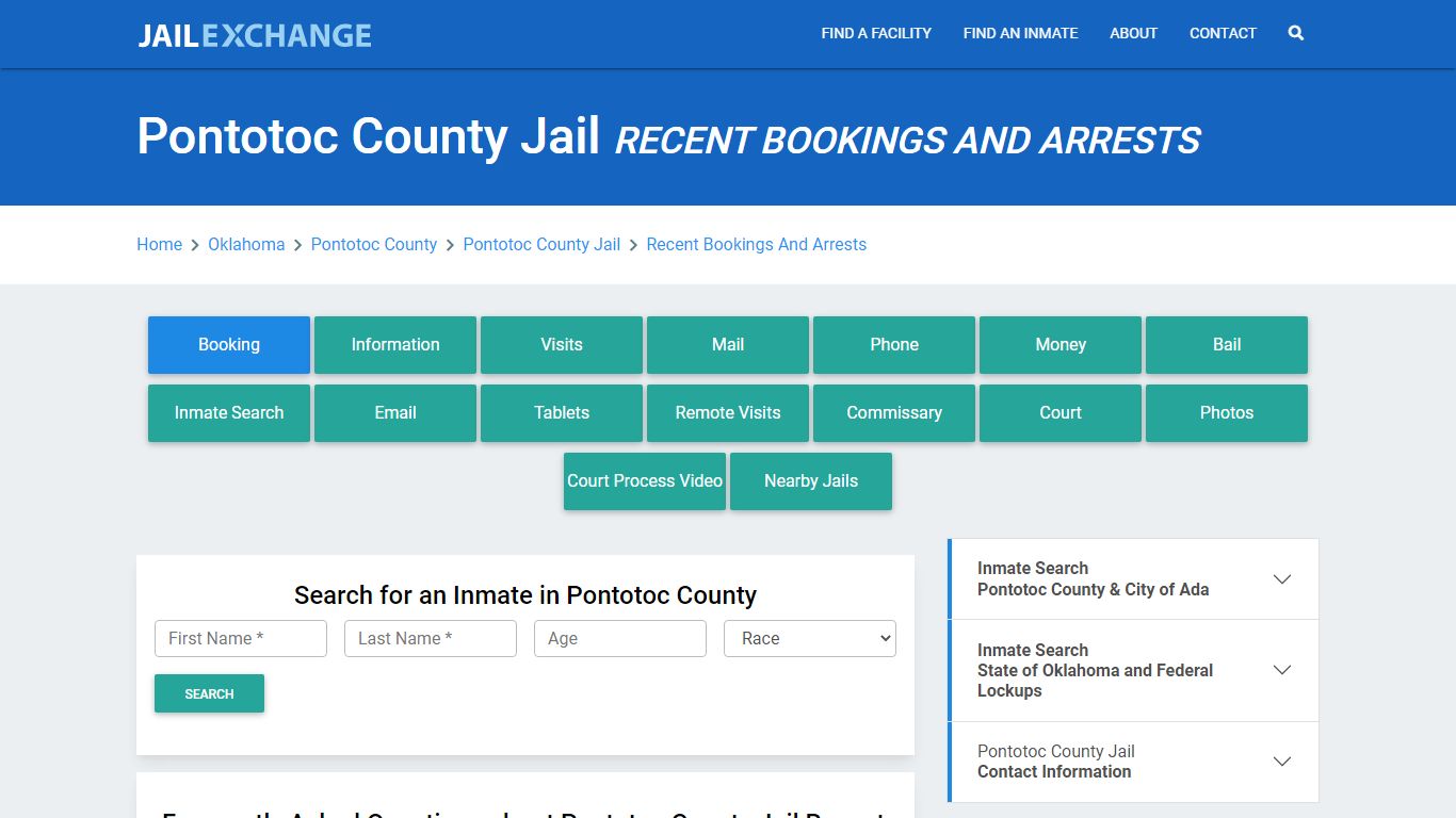 Pontotoc County Jail OK Recent Arrests and Bookings