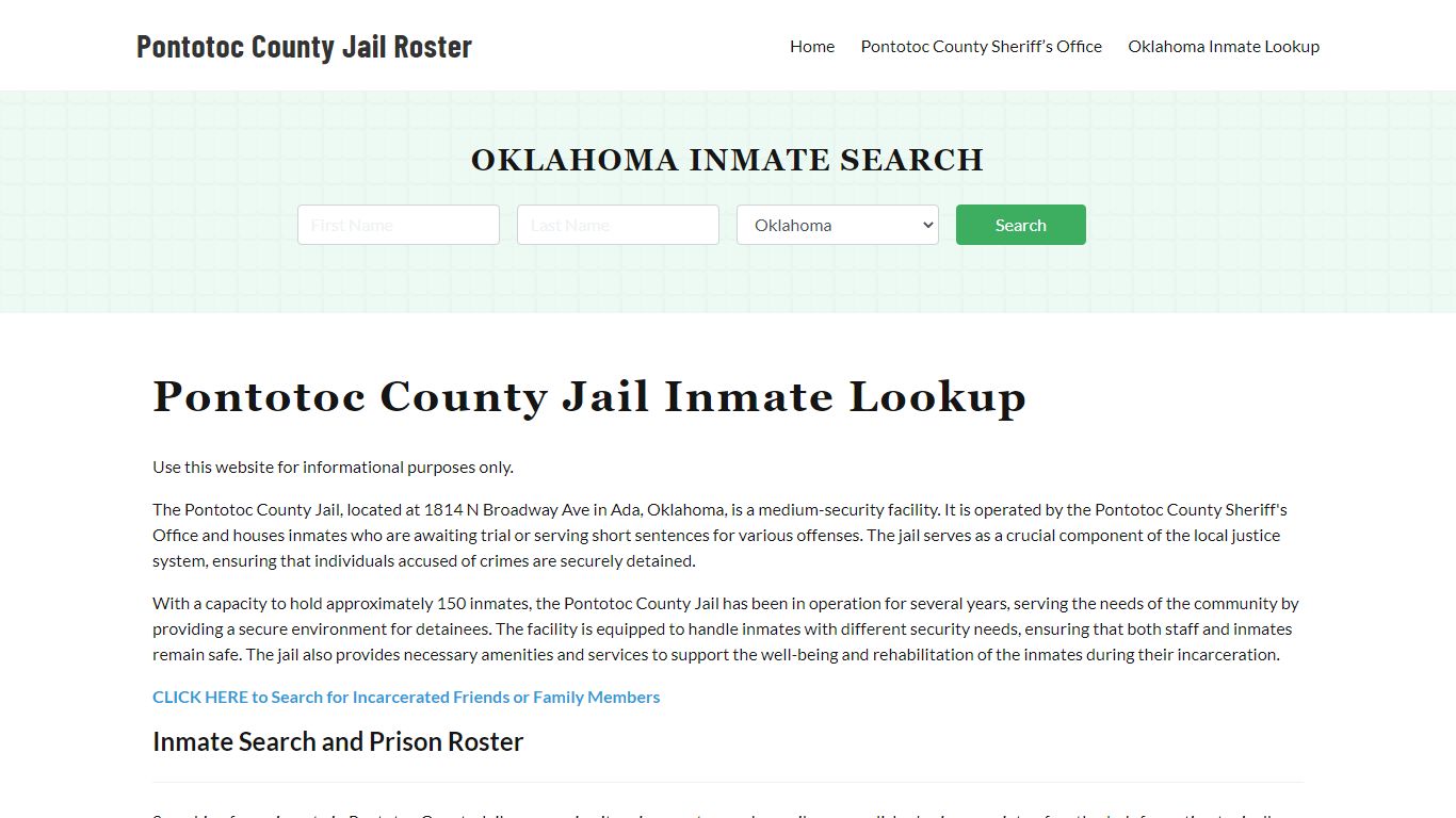 Pontotoc County Jail Roster Lookup, OK, Inmate Search